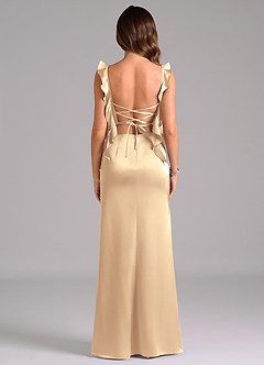 Azazie Jessamine Bridesmaid Dresses Gold Mermaid Corset Metallic Satin Dress image2