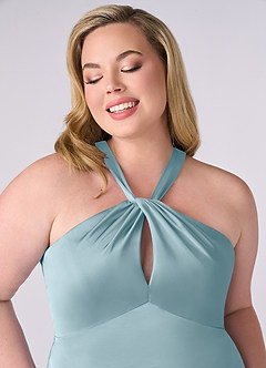 Barbie ♥ Azazie Bridesmaid Dresses Moody Blue Sheath Stretch Satin Dress image10