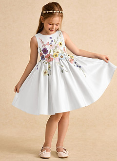 Azazie Prima Flower Girl Dresses White A-Line Bow Matte Satin Dress image3