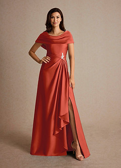 Azazie Branford Mother of the Bride Dresses Rust A-Line Pleated Stretch Satin Dress image5