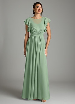 Azazie Daphne Modest Bridesmaid Dresses A-Line Ruffled Chiffon Floor-Length Dress image1