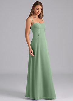 Azazie Valentine Jurken voor bruidsmeisjes Jurk van Chiffon met A-Lijn Korset Matcha image5