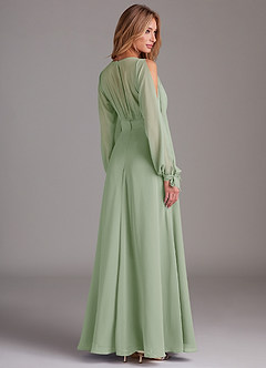 Azazie Matilda Brautjungfernkleider A-Linie Langarm Chiffon Kleid Staubiger Salbeigrün image2