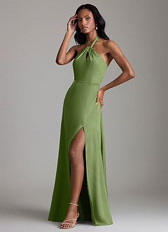 Azazie Tracie Bridesmaid Dresses Juniper A-Line Side Slit Stretch Satin Dress image4
