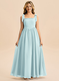 Azazie Delia Junior Abito A-Line in Chiffon Fiocco Sea Glass image5