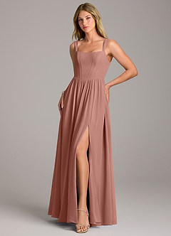 Azazie Rosaline Bridesmaid Dresses Cedar Rose A-Line Side Slit Chiffon Dress image3