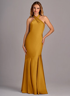 Azazie Lorena Brautjungfernkleider Meerjungfrau-Linie Plissee Stretch-Satin Kleid Butterscotch image4
