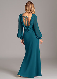 Azazie Jaxine Bridesmaid Dresses Ink Blue Mermaid Long Sleeve Chiffon Dress image6
