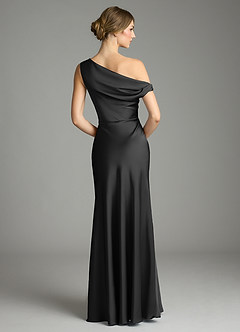 Azazie Emerson Bridesmaid Dresses Black Mermaid Off the Shoulder Stretch Satin Dress image3
