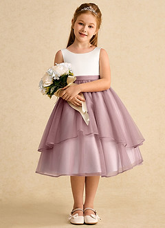 Azazie Rene Flower Girl Dresses Ivory Dusty Rose A-Line Bow Tulle Dress image3
