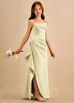 Azazie Cannoli Girls Formal Robe Demoiselle D'honneur Fillette Robe Trapèze en Satin extensible Plissée Sorbet Citron image1