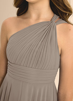 Azazie Charlize Junior Taupe A-Line Pleated Chiffon Dress image6