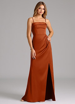 Azazie Aretha Bridesmaid Dresses Burnt Orange A-Line Strapless Stretch Satin Convertible Dress image6