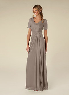 Azazie Bessie Kleider für die Brautmutter A-Linie Plissee Gittergewebe Kleid Taupe image4