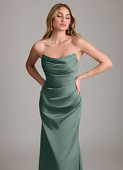 Azazie Lucille Bridesmaid Dresses Sea Moss Mermaid Strapless Stretch Satin Convertible Dress image6