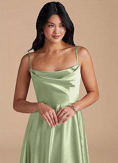 Azazie Elle Bridesmaid Dresses Dusty Sage A-Line with Pockets Metallic Satin Dress image3
