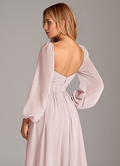 Azazie Alia Bridesmaid Dresses Blushing Pink A-Line Long Sleeve Chiffon Dress image2