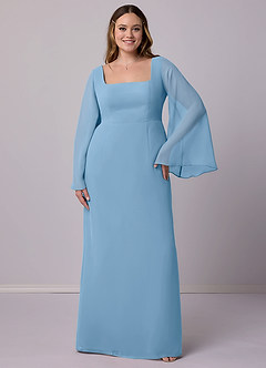 Barbie ♥ Azazie Bridesmaid Dresses Steel Blue Sheath Bow Chiffon Dress image8