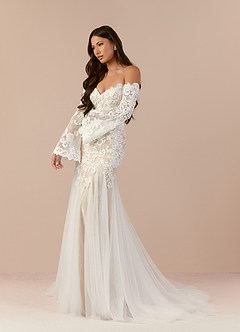 Azazie Arlette Wedding Dresses Diamond White Nude Mermaid Sweetheart Sequins Tulle Dress image2