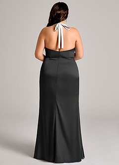 Azazie Valerie Bridesmaid Dresses Ivory Black Mermaid Pleated Stretch Satin Dress image12