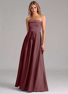 Azazie Lucienne Bridesmaid Dresses Sangria A-Line Strapless Stretch Satin Convertible Dress image1