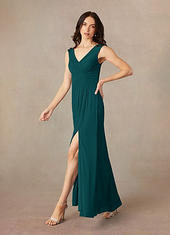 Azazie Andi Mother of the Bride Dresses Peacock A-Line Pleated Mesh Dress image2