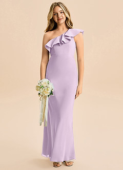 Azazie Alissa Junior Linia A Marszczony Szyfon Długość podłogi Młodsza druhna Sukienka image1