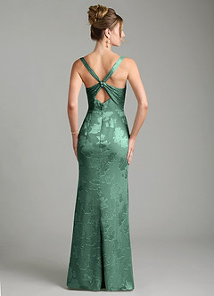 Azazie Mero Bridesmaid Dresses Eucalyptus Mermaid Pleated Floral Jacquard Burnout Dress image2