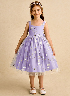 Azazie Bean vestidos de niña de las flores Vestido de Lila de Tul de Princesa con Sin mangas image1