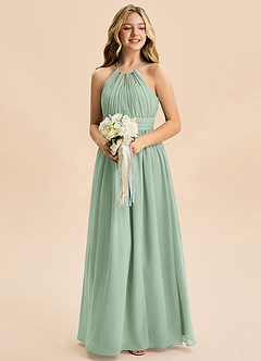 Azazie Noelle Junior Agave A-Line Pleated Chiffon Dress image5