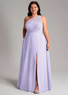 Azazie Phaedra Bridesmaid Dresses Lilac A-Line One Shoulder Chiffon Dress image10