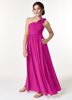 Azazie Flower Junior Robe Trapèze en Mousseline de soie Plissée Fuchsia image5