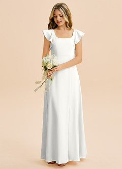 Azazie Bondi Junior A-Linie Seitliche Cut-Outs Stretch-Satin Kleid Weiß image5