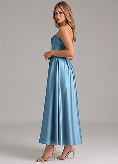 Azazie Lucienne Bridesmaid Dresses Steel Blue A-Line Pleated Stretch Satin Dress image3
