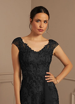 Azazie Melena Mother of the Bride Dresses Black Mermaid Lace Tulle Dress image5