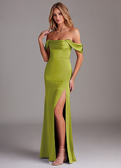 Azazie Saige Vestidos de damas de honor Vestido de Hierba De Limón de Satén Elástico de Corte Recto con Vestidos sin tirantes image5