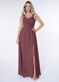 Azazie Nahrin Bridesmaid Dresses Sangria A-Line V-Neck Pleated Chiffon Dress image1