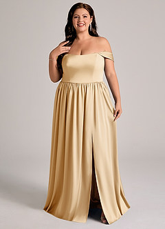 Azazie Calianna Bridesmaid Dresses Gold A-Line Off the Shoulder Stretch Satin Convertible Dress image8