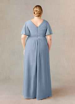 Azazie Morning Glory Mother of the Bride Dresses Dusty Blue A-Line V-Neck Ruched Chiffon Dress image6