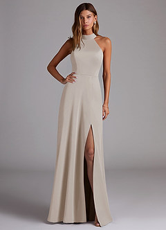 Azazie Myra Bridesmaid Dresses Frost A-Line Side Slit Stretch Satin Dress image1