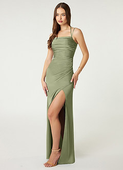 Azazie Desi Robes de demoiselle d'honneur Robe Fourreau en Satin extensible Corset dos nu Sauge Des Jardins image4