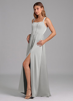 Azazie Rosaline 신부 들러리 드레스 A라인 사이드 슬릿 스트레치 새틴 바닥 길이 드레스 image5