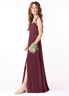 Azazie Rosey Junior Vestido de Cabernet de Gasa de Corte En A con Escote de Corazón image3