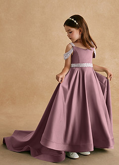 Azazie Jodi Flower Girl Dresses Vintage Mauve A-Line Matte Satin Dress image1