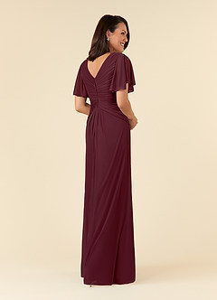 Azazie Emmeline Mother of the Bride Dresses Cabernet A-Line V-Neck Pleated Mesh Dress image4