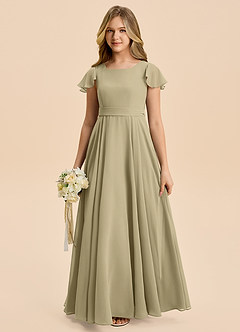 Azazie Cady Junior Moss Green A-Line Pleated Chiffon Dress image1