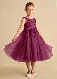Azazie Lana Flower Girl Dresses Mulberry A-Line Sleeveless Matte Satin Dress image5