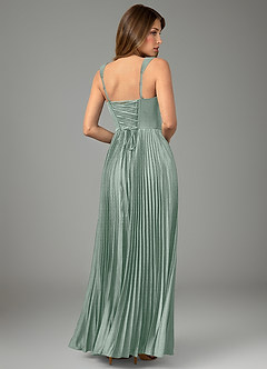 Azazie Avenelle Bridesmaid Dresses Agave A-Line Corset Stretch Satin Dress image2