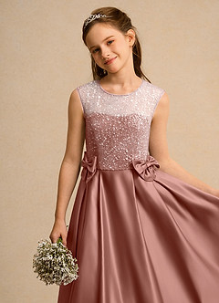 Azazie Candy Girl Jurken voor bloemenmeisjes Baljurk Jurk van Mat Satijn Boog Ceder Roos image8