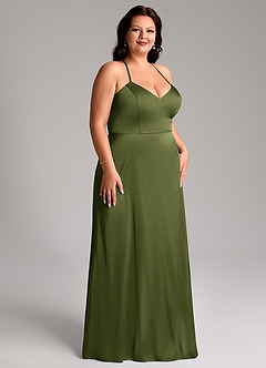 Azazie Mei Brautjungfernkleider A-Linie V-Hals Stretch-Satin Kleid Olivgrün image10